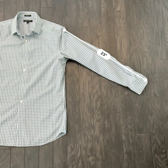 Banana Republic Medium 15-15.5 Slim Gray & White Check Men's Dress Shirt - Picture 10 of 11